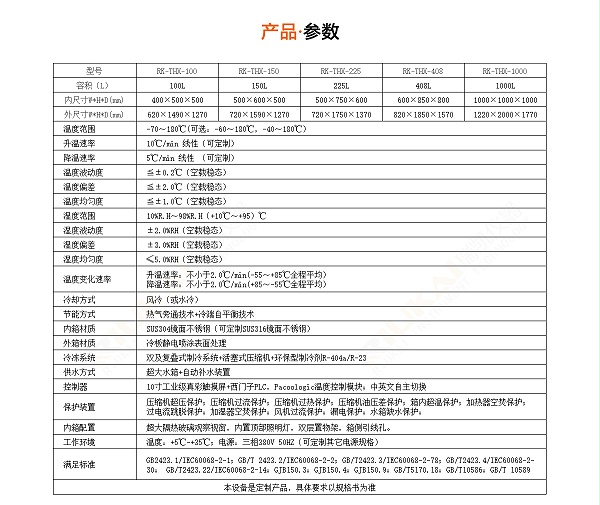 快速温度变化试验箱规格参数