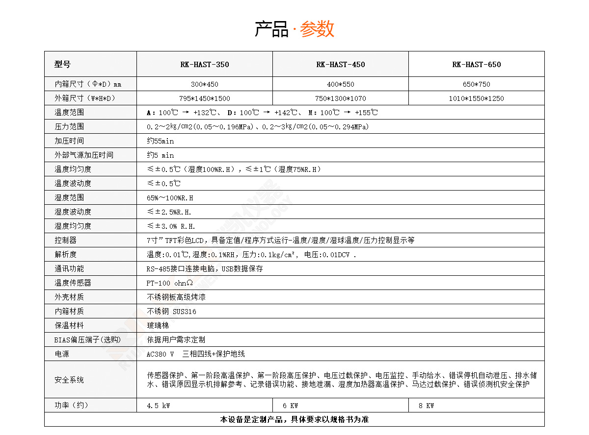 HAST试验箱规格参数