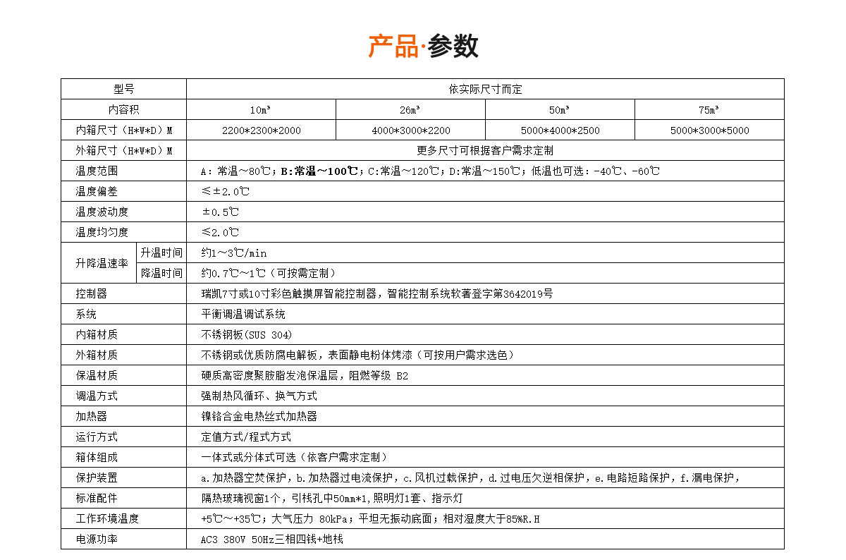 步入式高温老化房参数